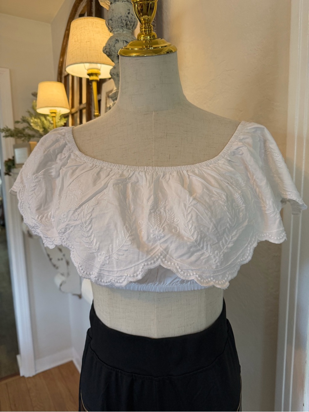 White Embroidered Off-Shoulder Crop Top by Sim & Sam
